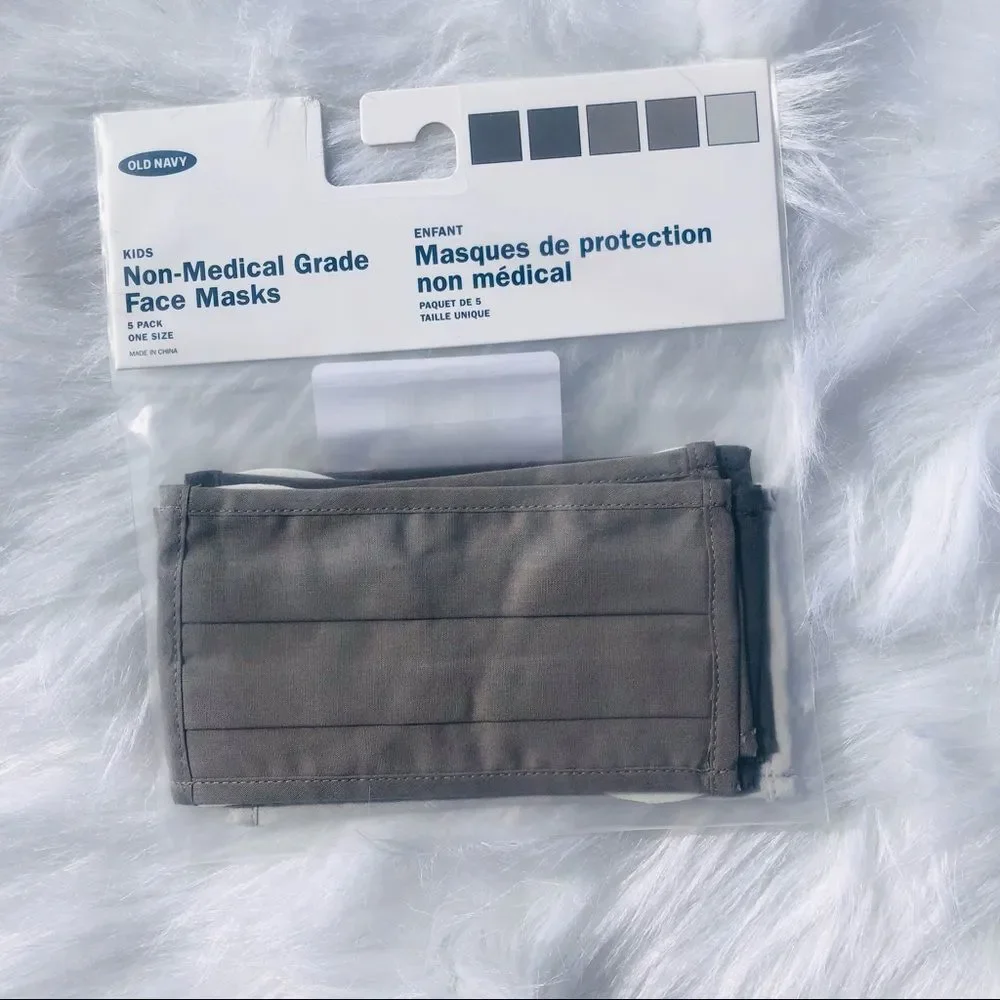 Brand New Old Navy Triple Layered Kids Mask‎ Different Shades Of Grey 5 In Pack